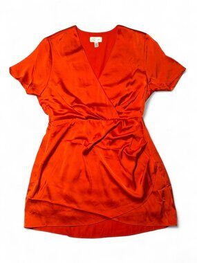 RD Style Orange Satin Wrap Dress Short Sleeve Mini V-Neck Size Large